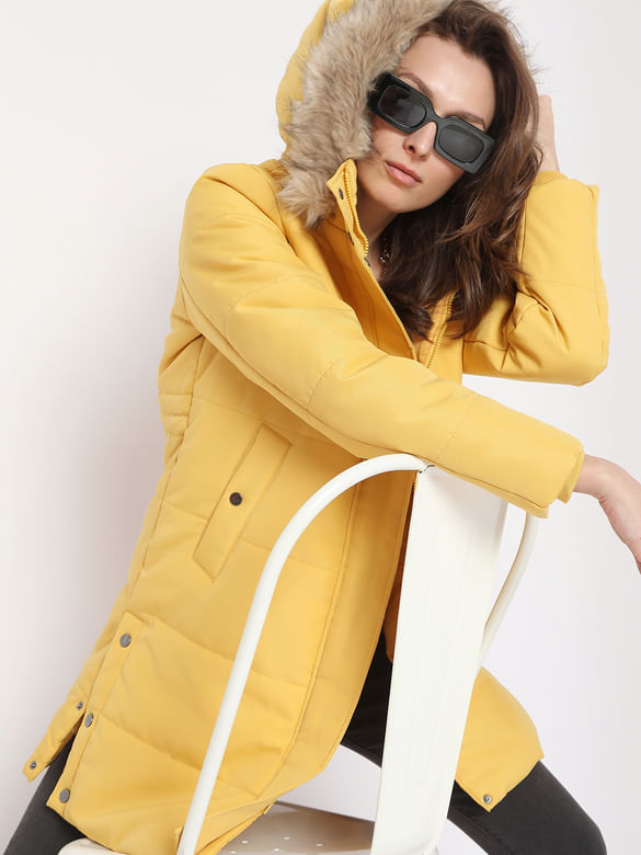 Yellow Fur Hooded Coat