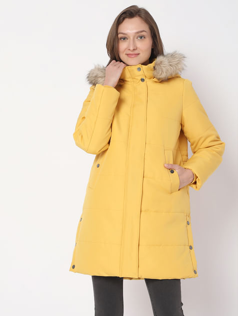 Yellow Fur Hooded Coat