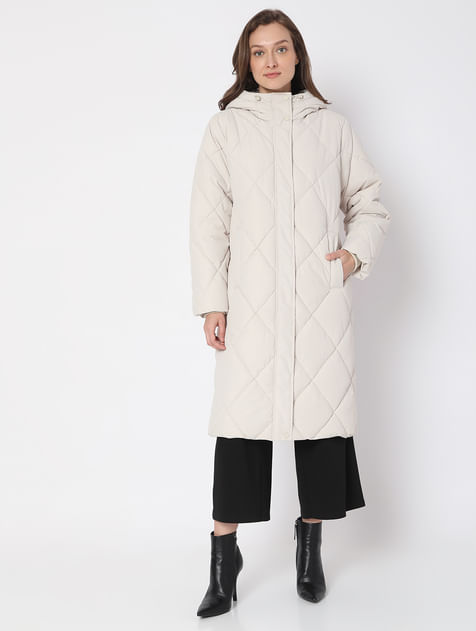 Beige Long Hooded Coat