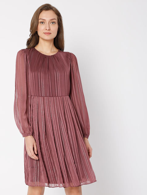 Violet Striped Fit & Flare Dress