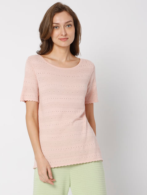 Coral Flat Knit Textured T-shirt