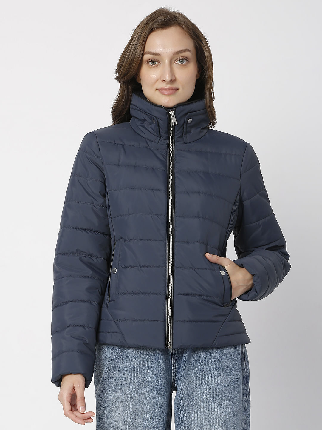 Dark blue clearance puffer jacket women's