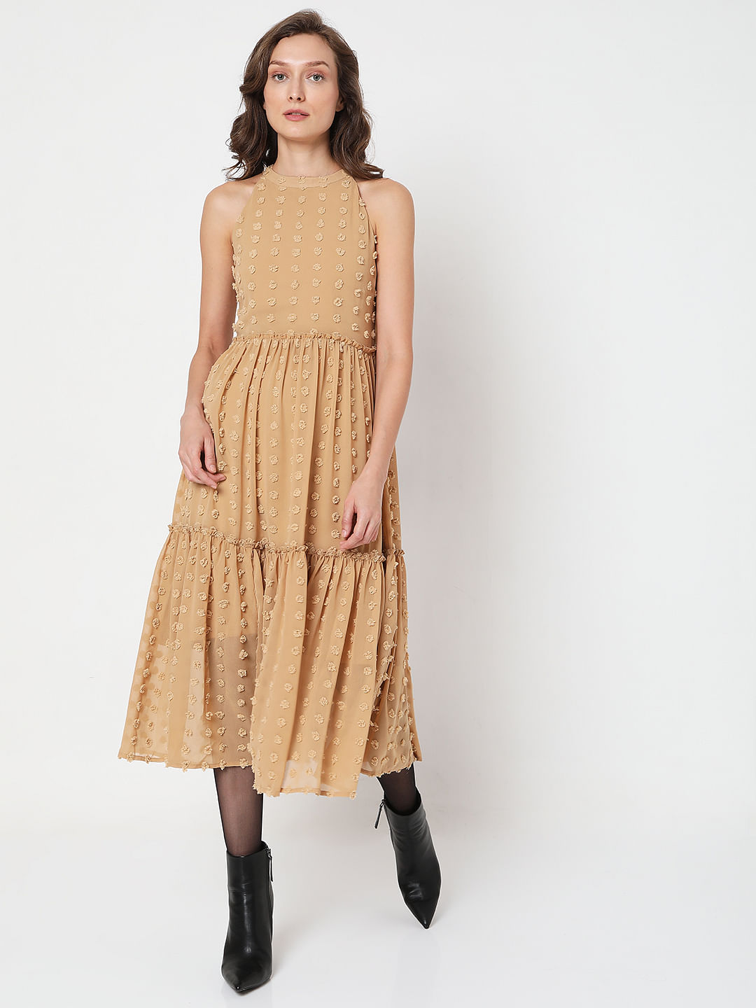 brown and beige dresses