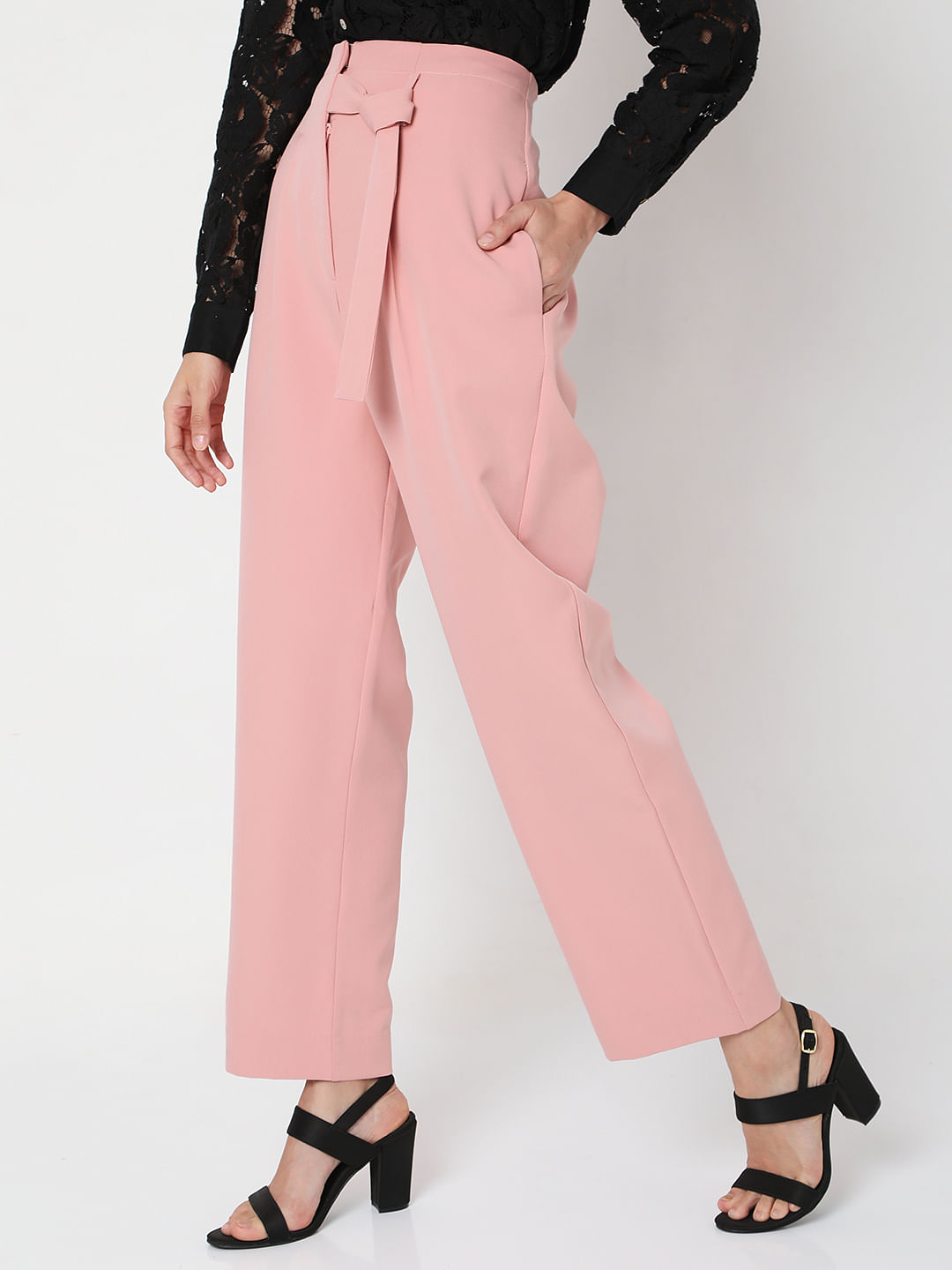 Buy KOTTY Women Regular Length Rose Pink Solid Trousers at Amazonin