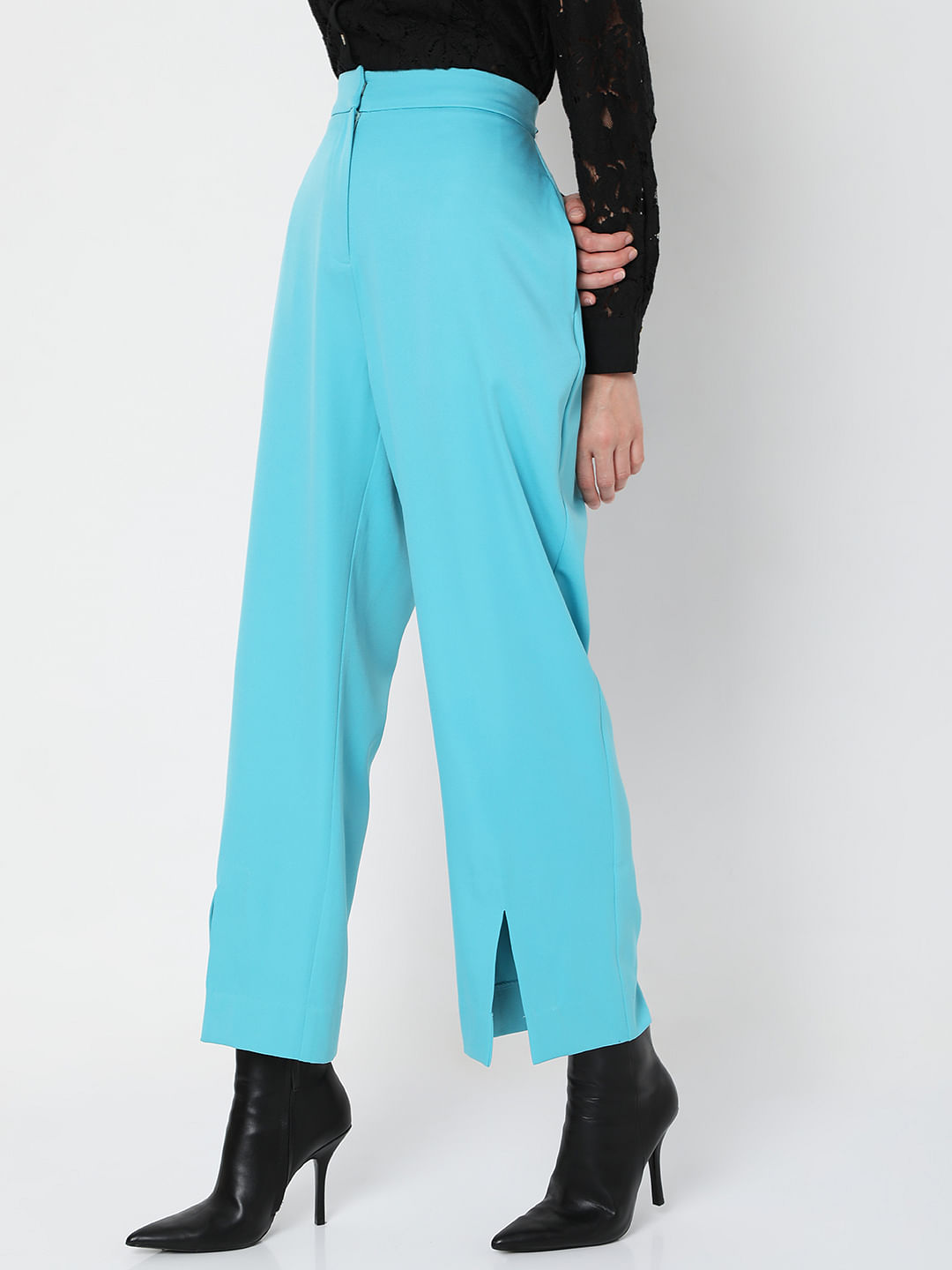 Buy online Blue Polyester Wide Leg Trouser from bottom wear for Women by  Melon - By Pluss for ₹990 at 55% off | 2024 Limeroad.com