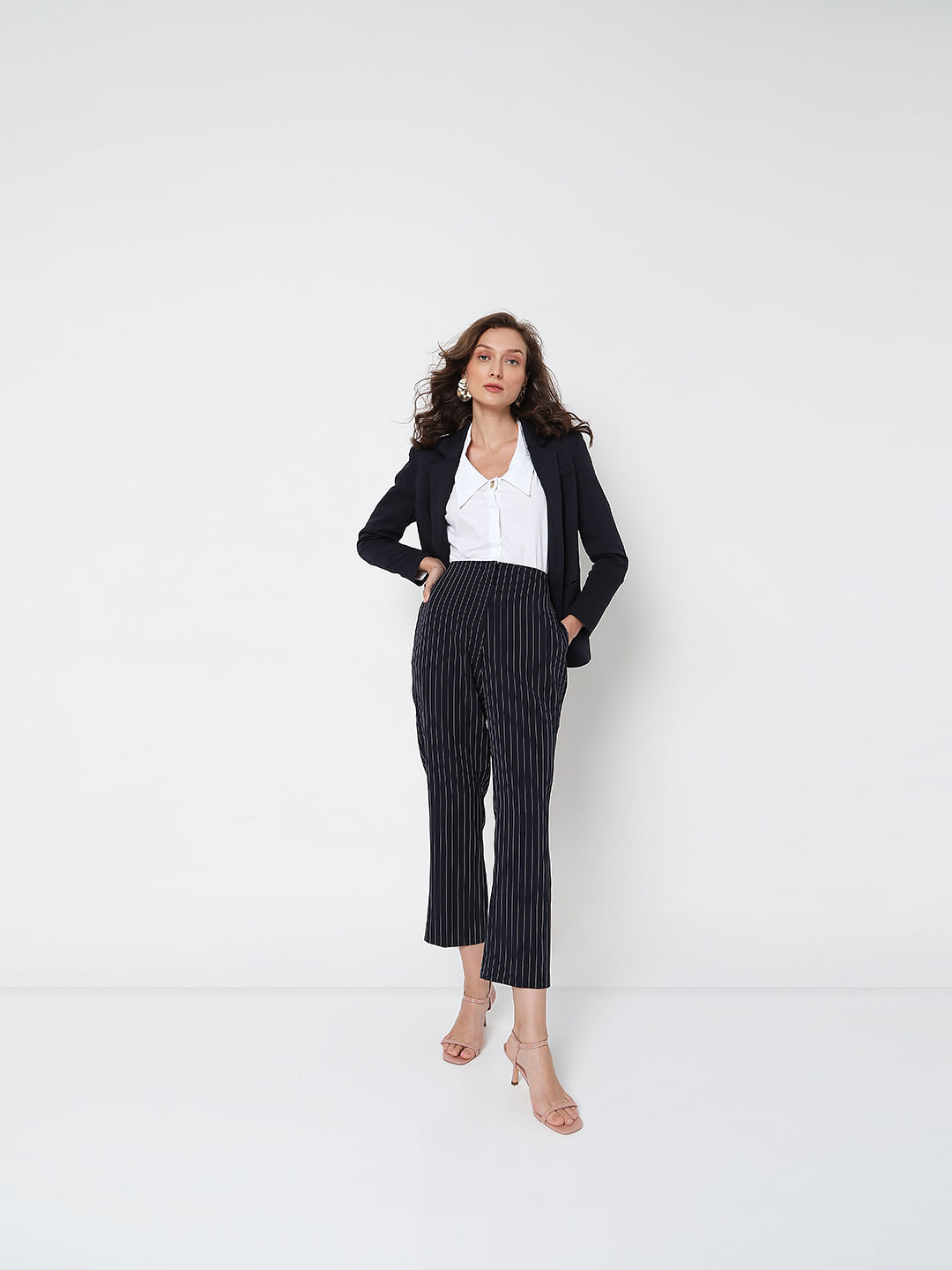 Buy AND Black  White Striped Pants for Women Online  Tata CLiQ