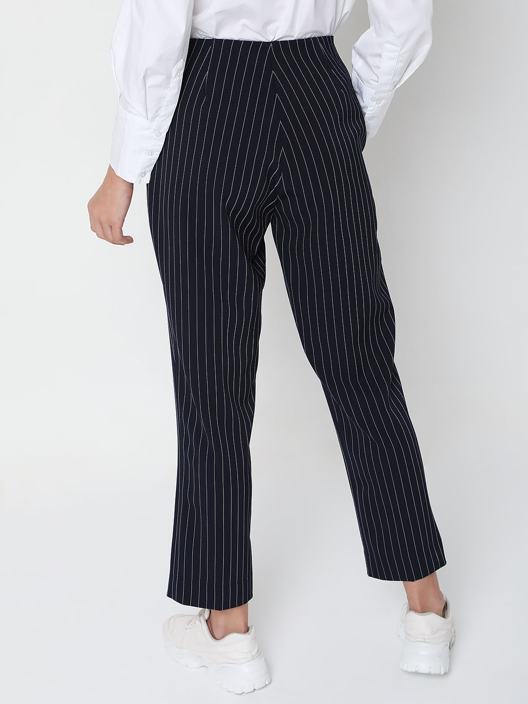 Buy Grey striped trouser pants in chanderi Designer Wear  Ensemble