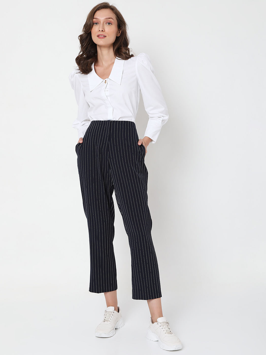 Buy Navy Blue Drawstring Striped Pants  ONLY  203959601