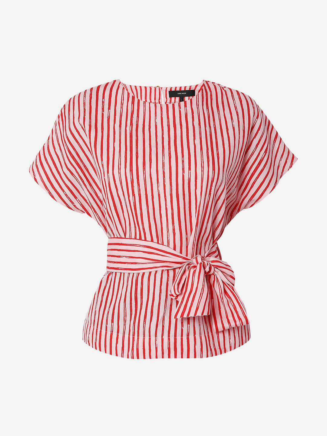 Pink Striped Linen Top|212172201