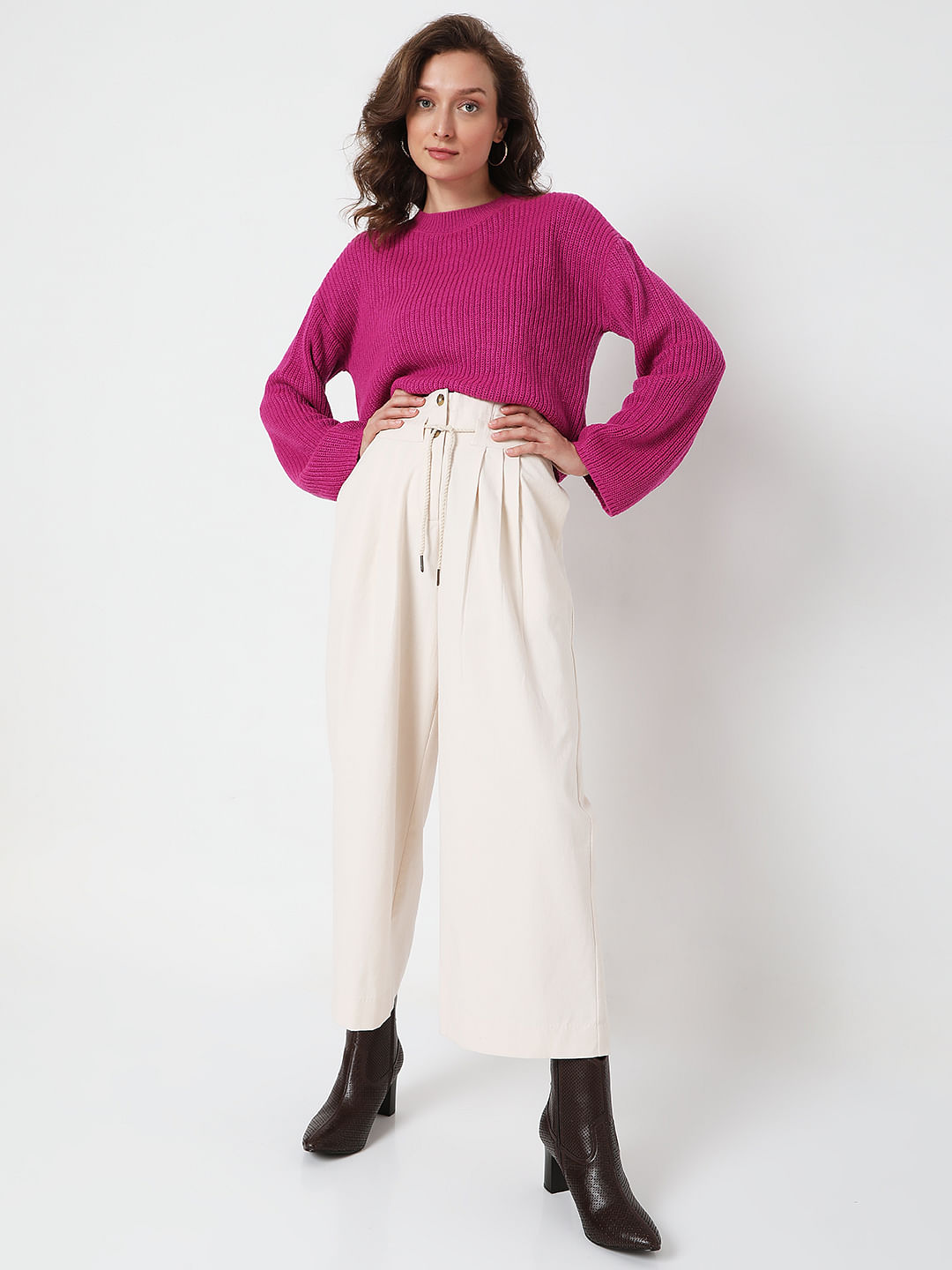 Buy high waist trousers with shoulder straps in India @ Limeroad