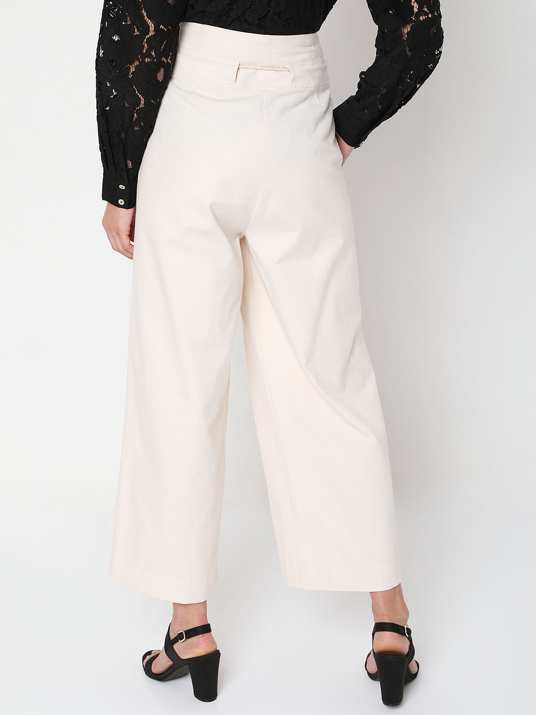 Buy Cord Beige Cotton Twill Highwaist Pleated Pant Online  Aza Fashions