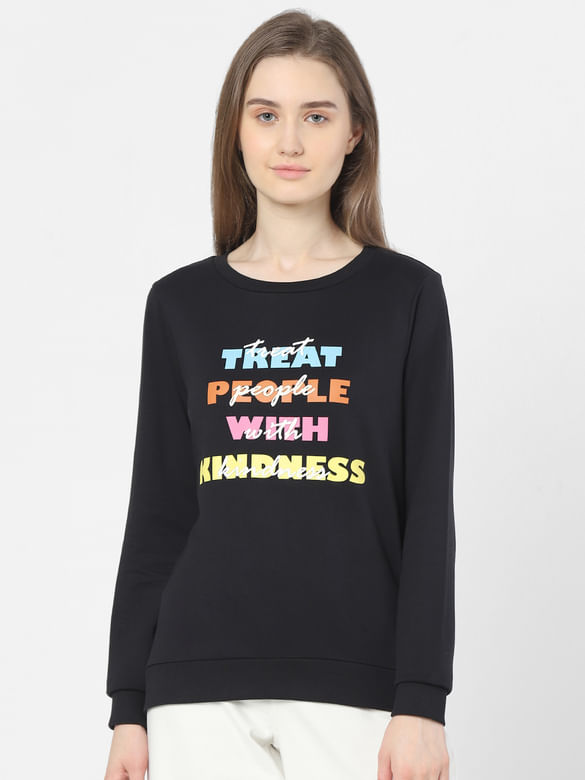 Black Slogan Print Sweatshirt