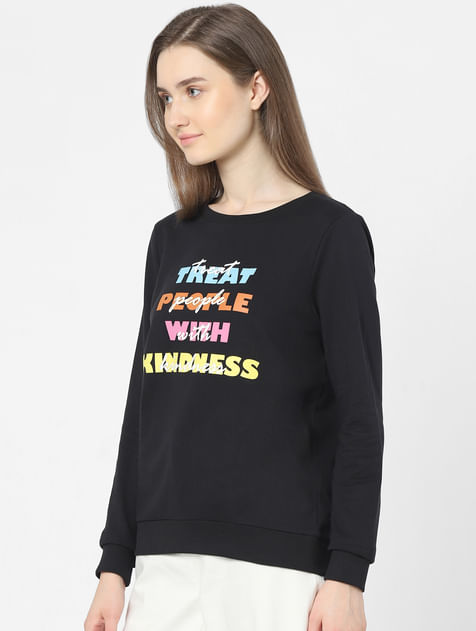 Black Slogan Print Sweatshirt