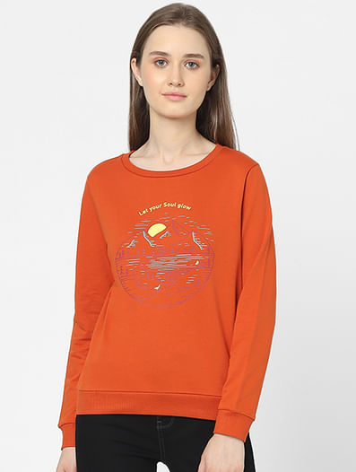 Orange Graphic Print Sweatshirt