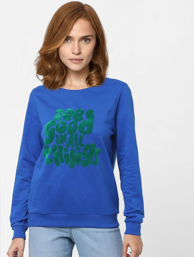 Blue Typographic Print Sweatshirt