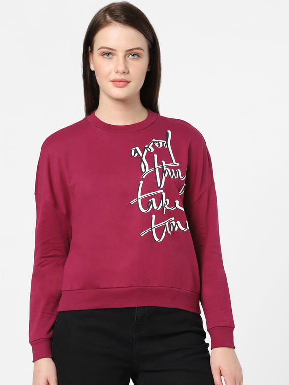 Red Typographic Print Sweatshirt