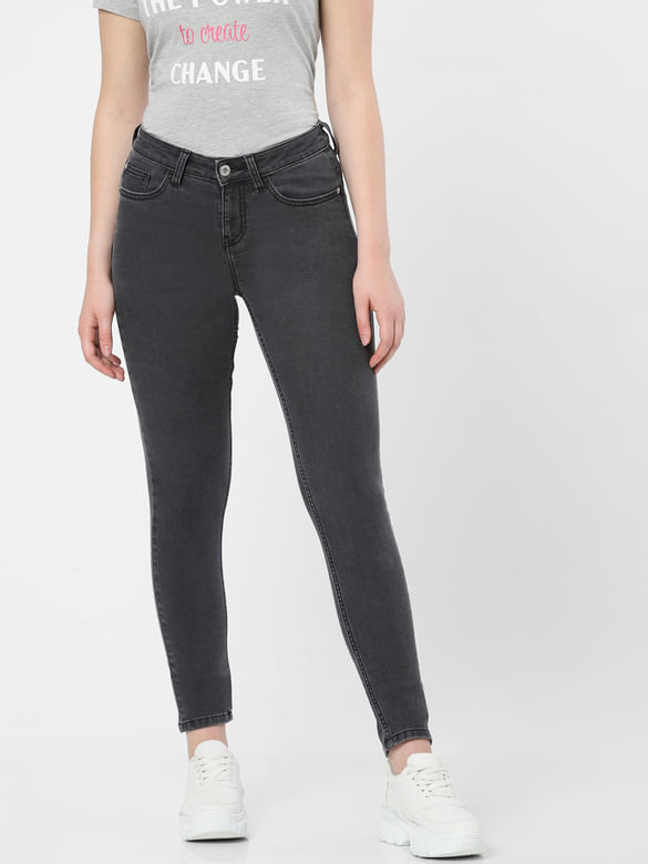Grey Mid Rise Pushup Wendy Skinny Jeans