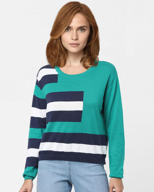 Green Colourblocked Sweater