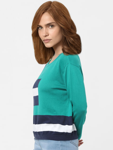Green Colourblocked Sweater