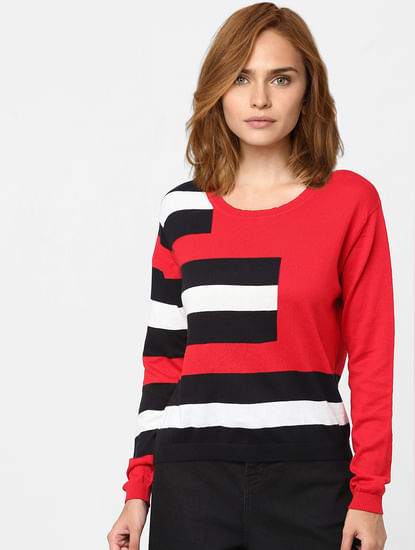 Red Colourblocked Sweater
