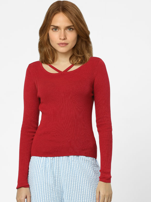 Red Ribbed Sweater