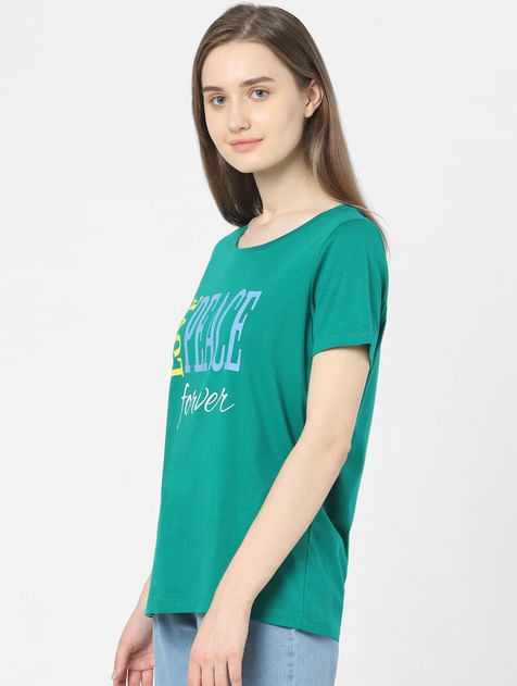 Green Typographic Print T-shirt