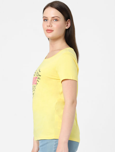 Yellow Typographic Print T-shirt