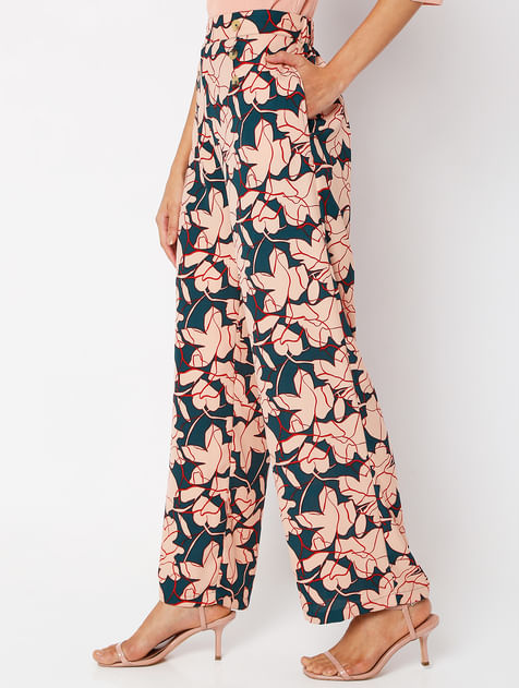 Green High Rise Floral Pants