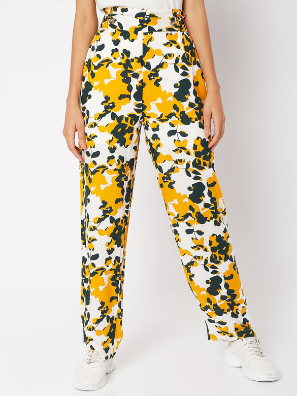 Yellow High Rise Floral Pants