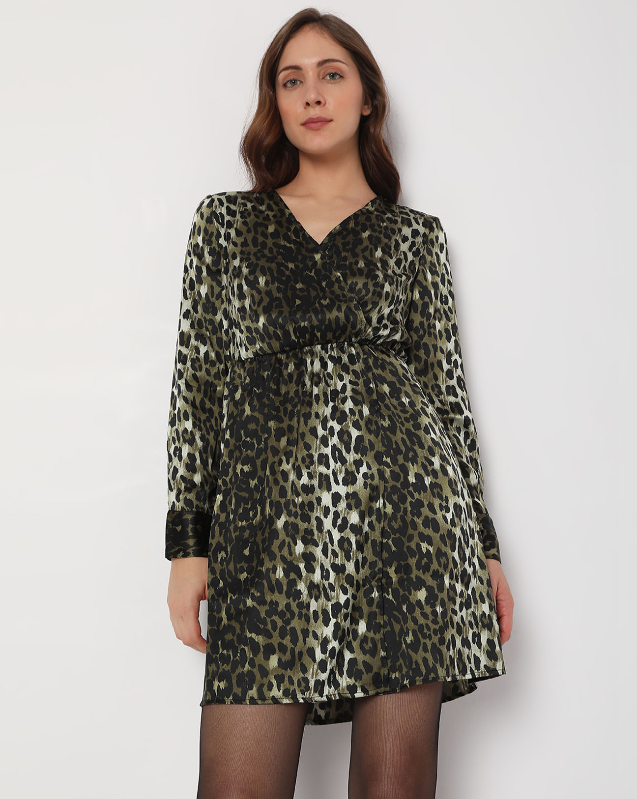 Buy Green Animal Print Wrap Dress For Women Online in India