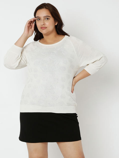Curve White Pointelle Detail Sweater