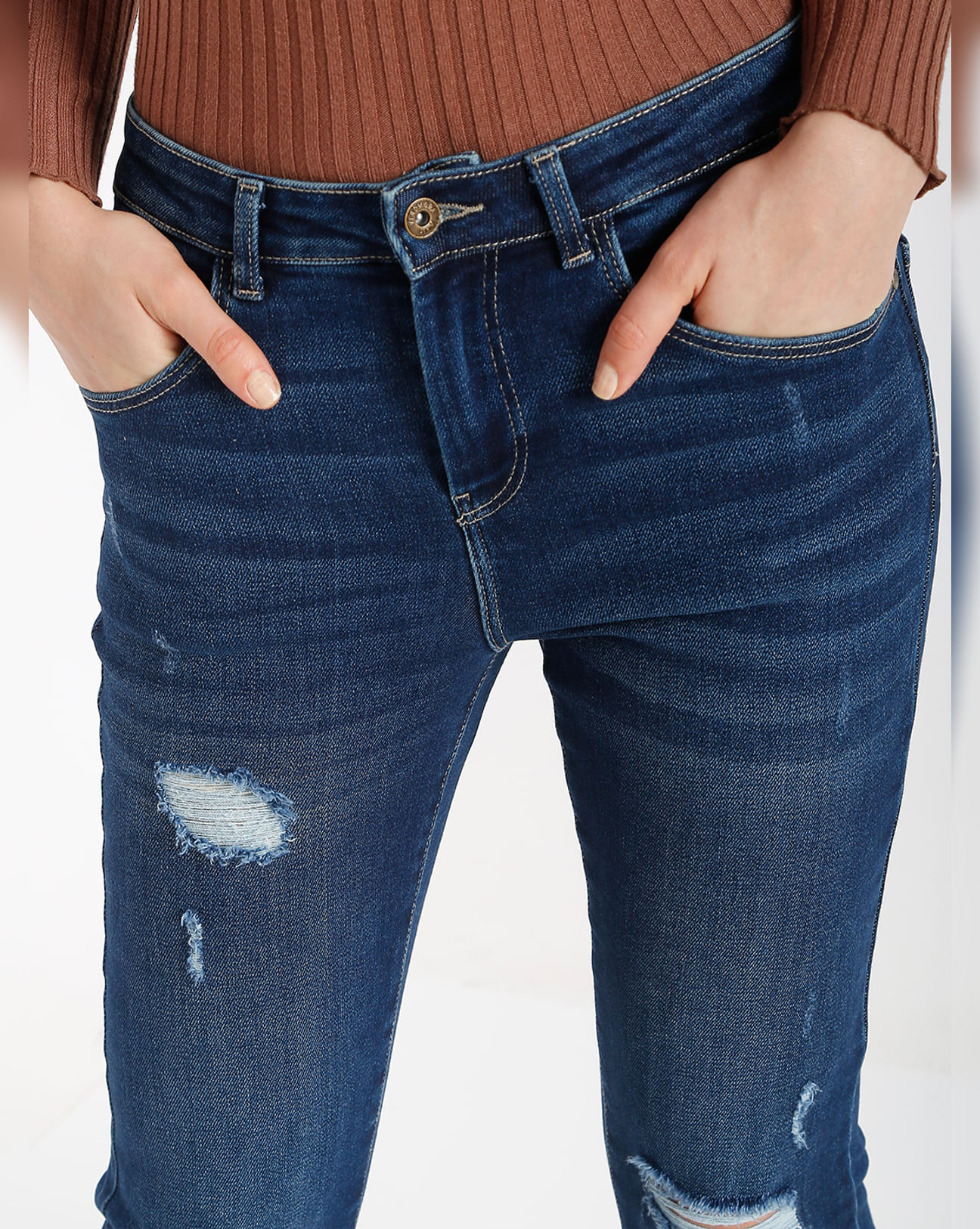 High Rise Distressed Jeans Blue Jeans ripped stretch denim tight fitting  jeans 
