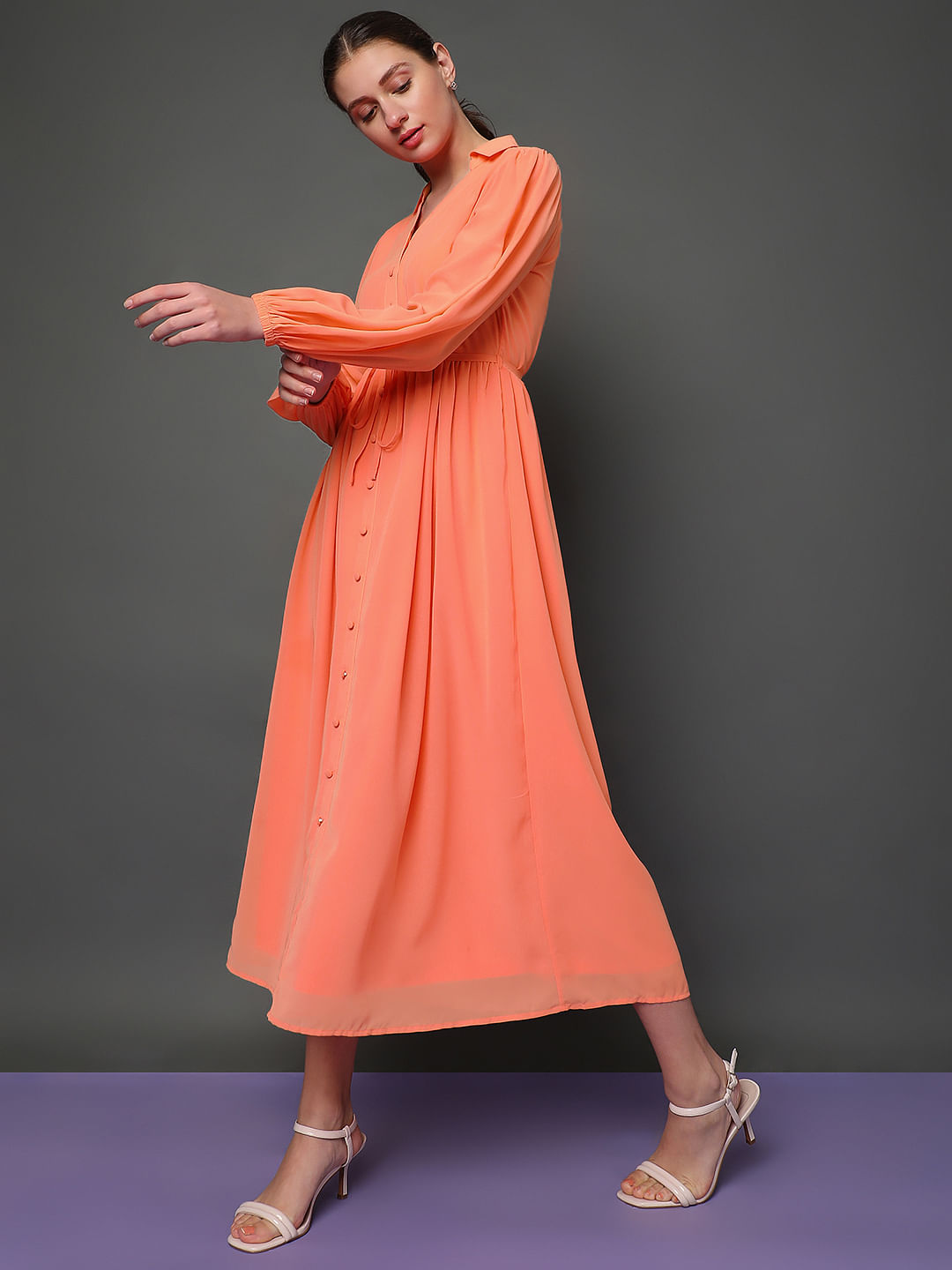 Coral shift dress new deals look