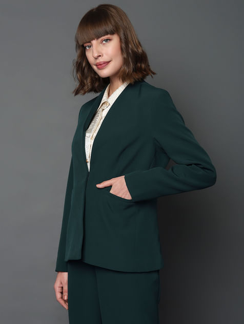 Green Front Open Co-ord Set Blazer