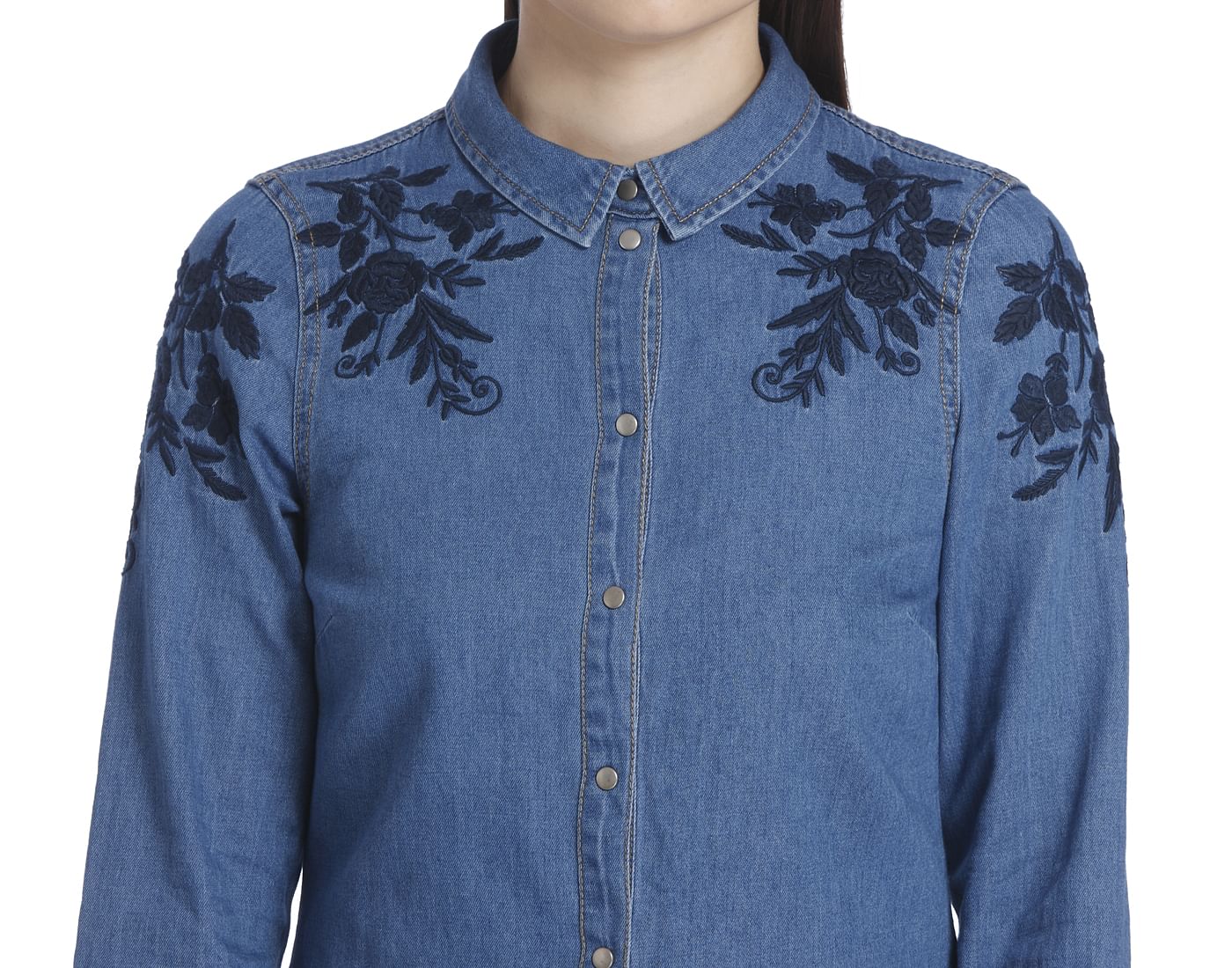 floral denim shirt