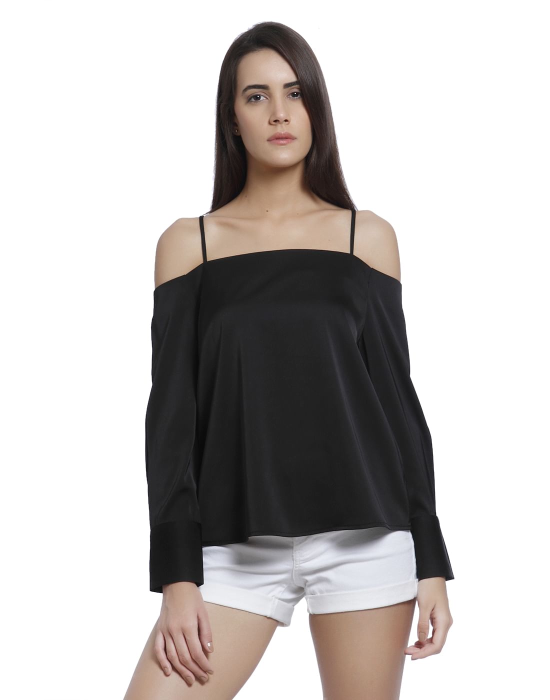 womens black cold shoulder top