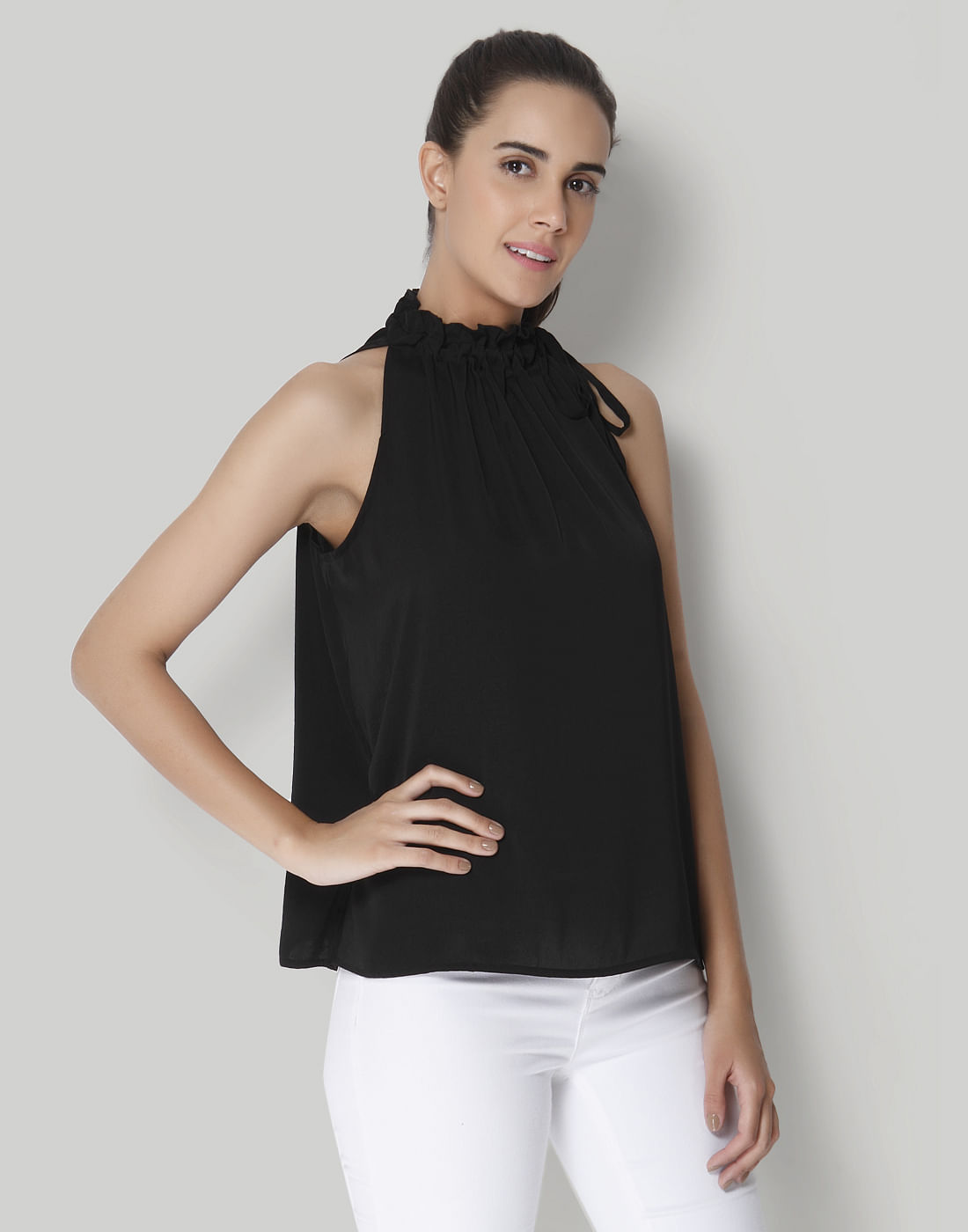 womens black halter neck tops