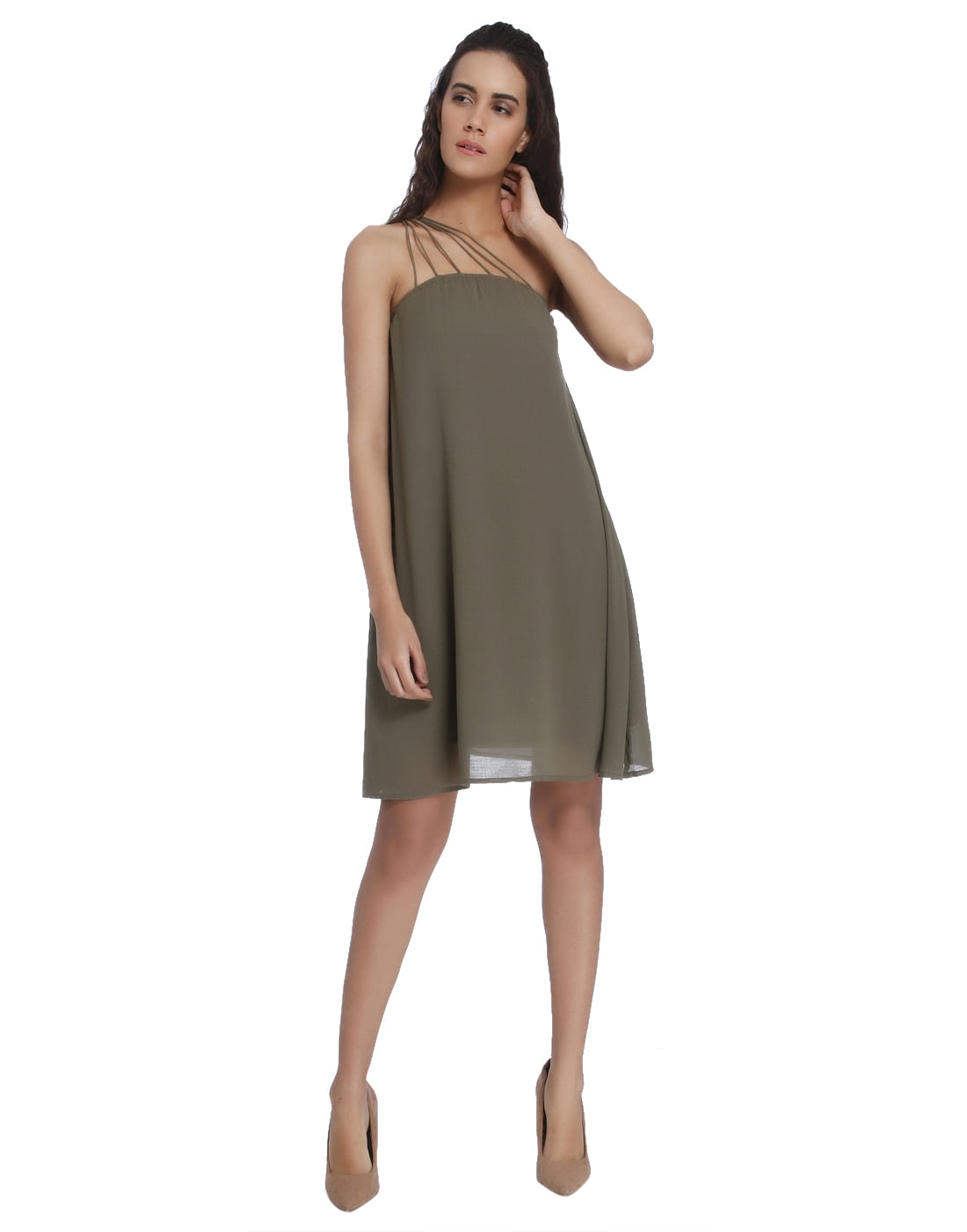 one shoulder a line dress
