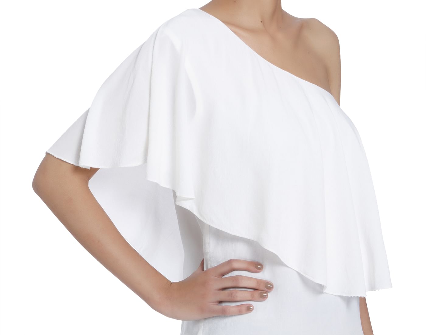 white frill one shoulder top