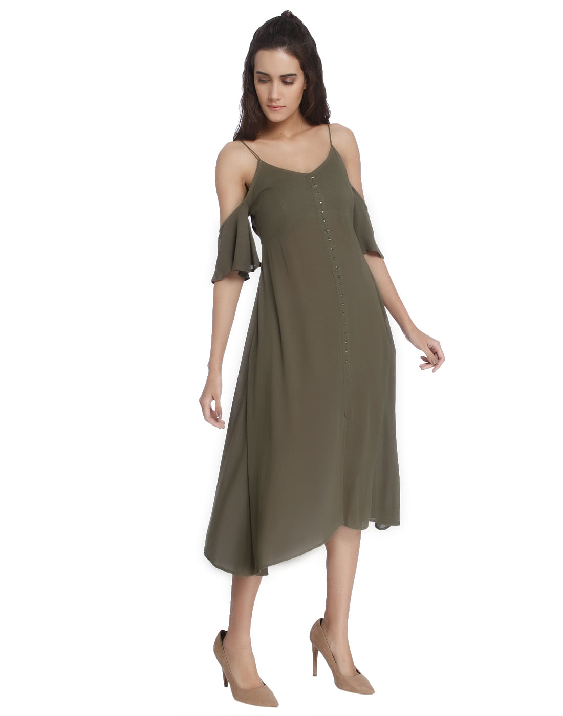 olive green midi dress