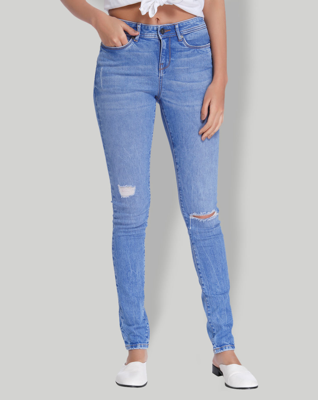 Buy Women Light Blue Ripped Mid Rise Slim Fit Jeans Online Veromoda