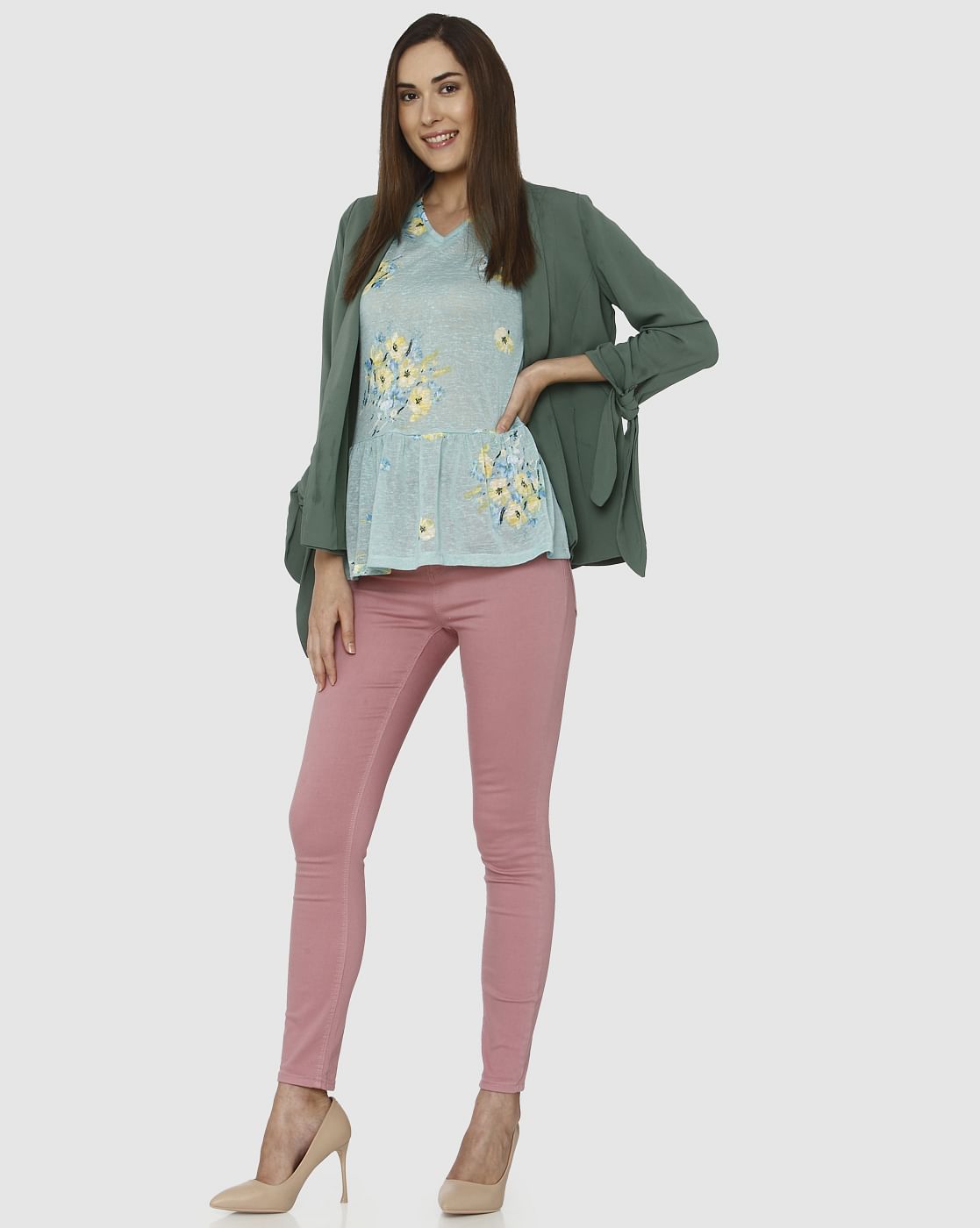 peplum top with cardigan