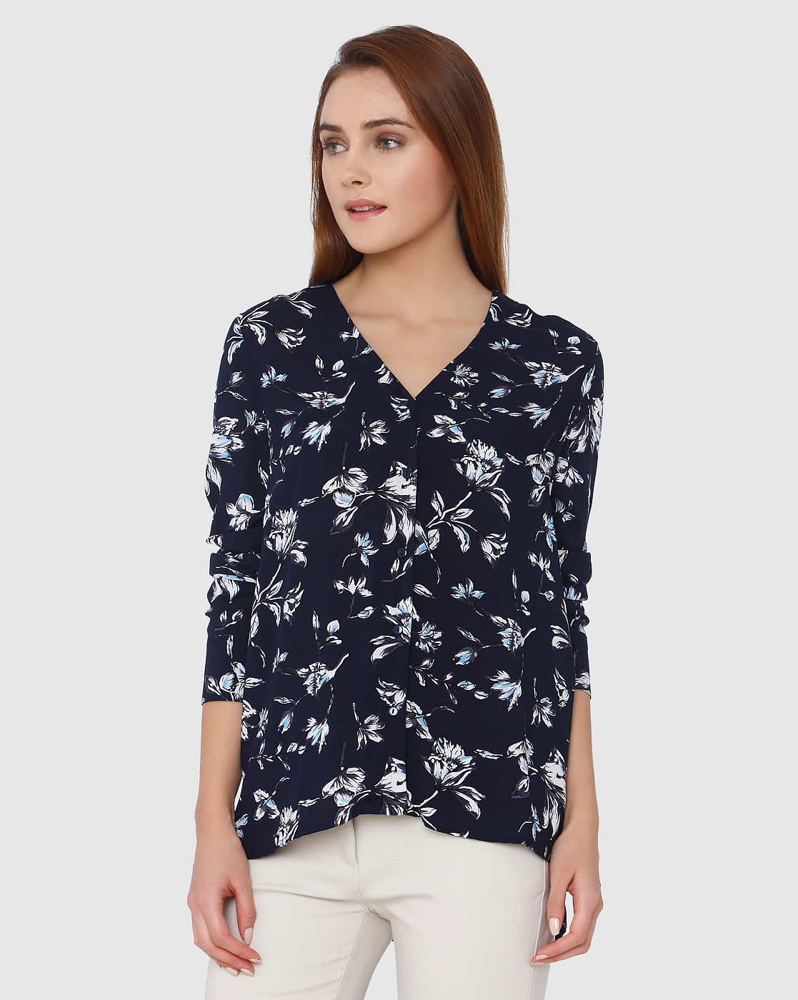 navy blue print shirt