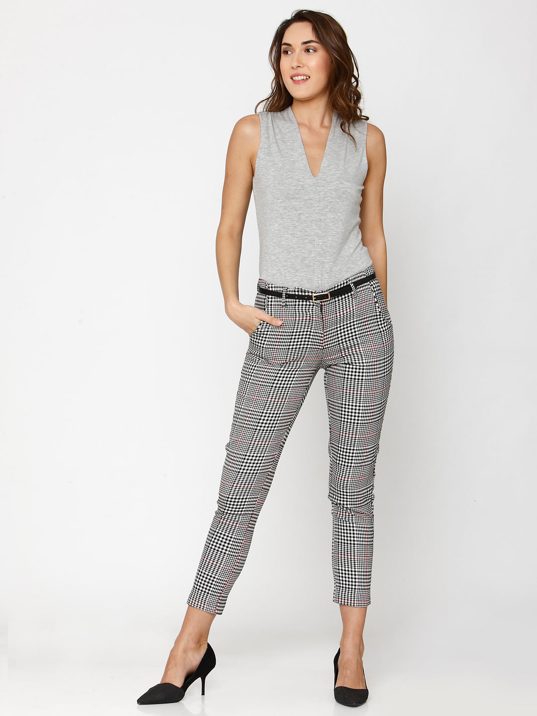 Buy Plus Size Black White Check Pants Online For Women  Amydus