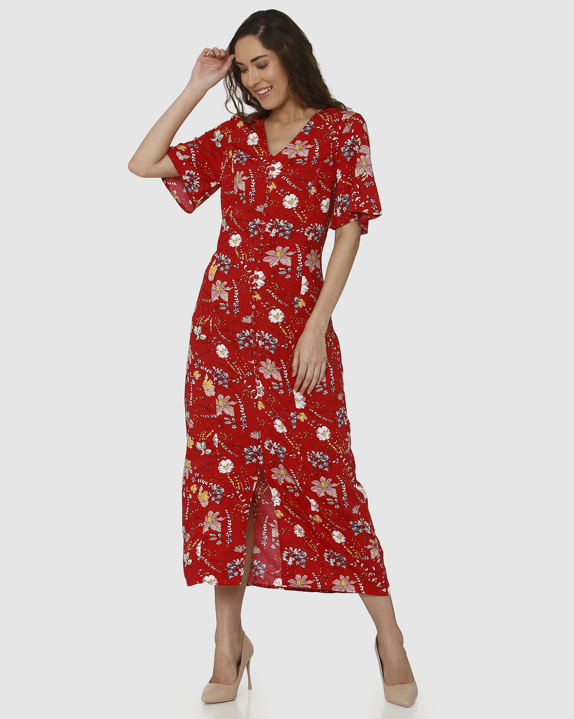 red maxi dress with slit