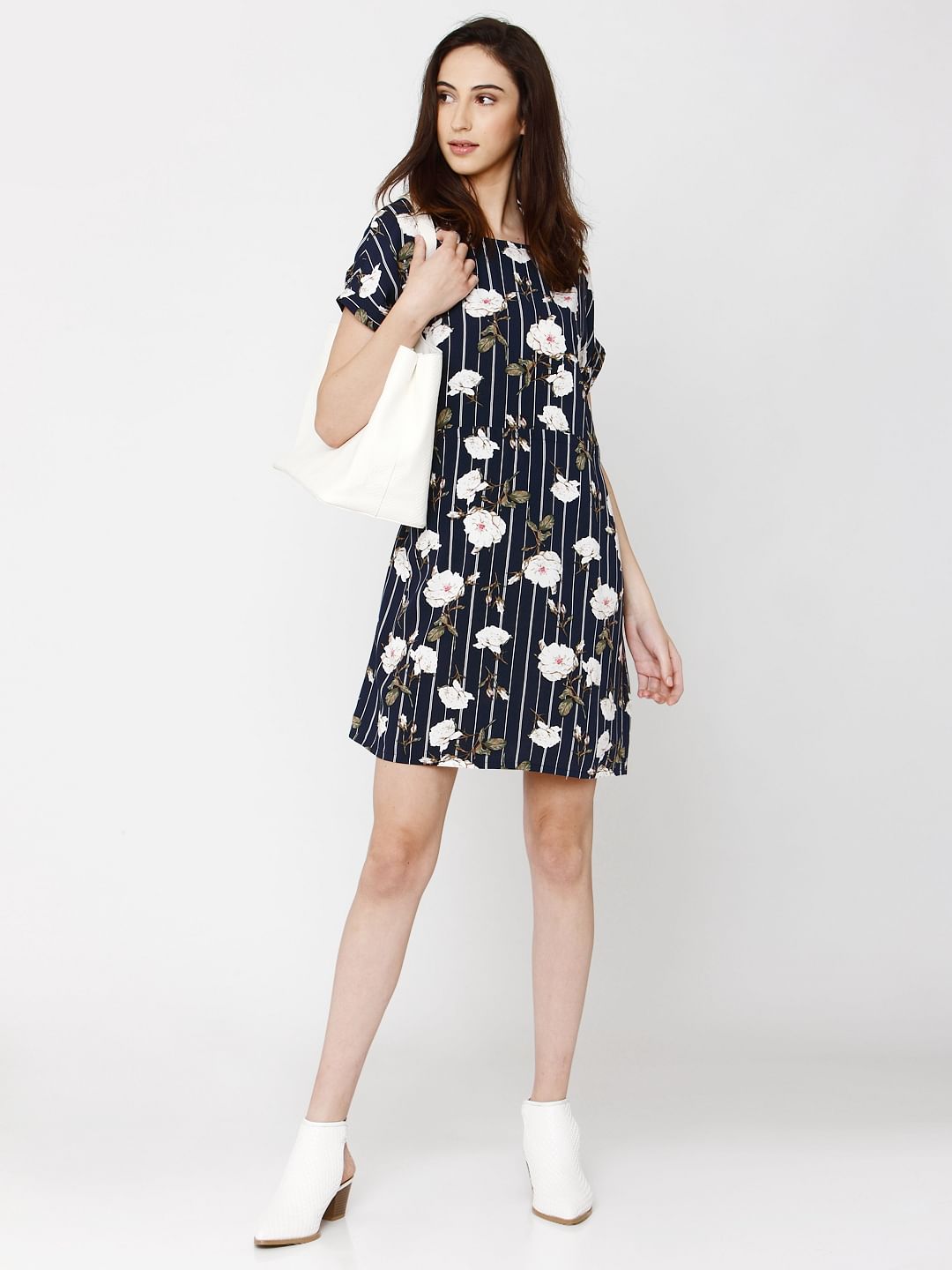 blue floral shift dress