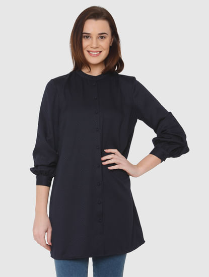 Navy Blue Cuff Sleeves Tunic Top