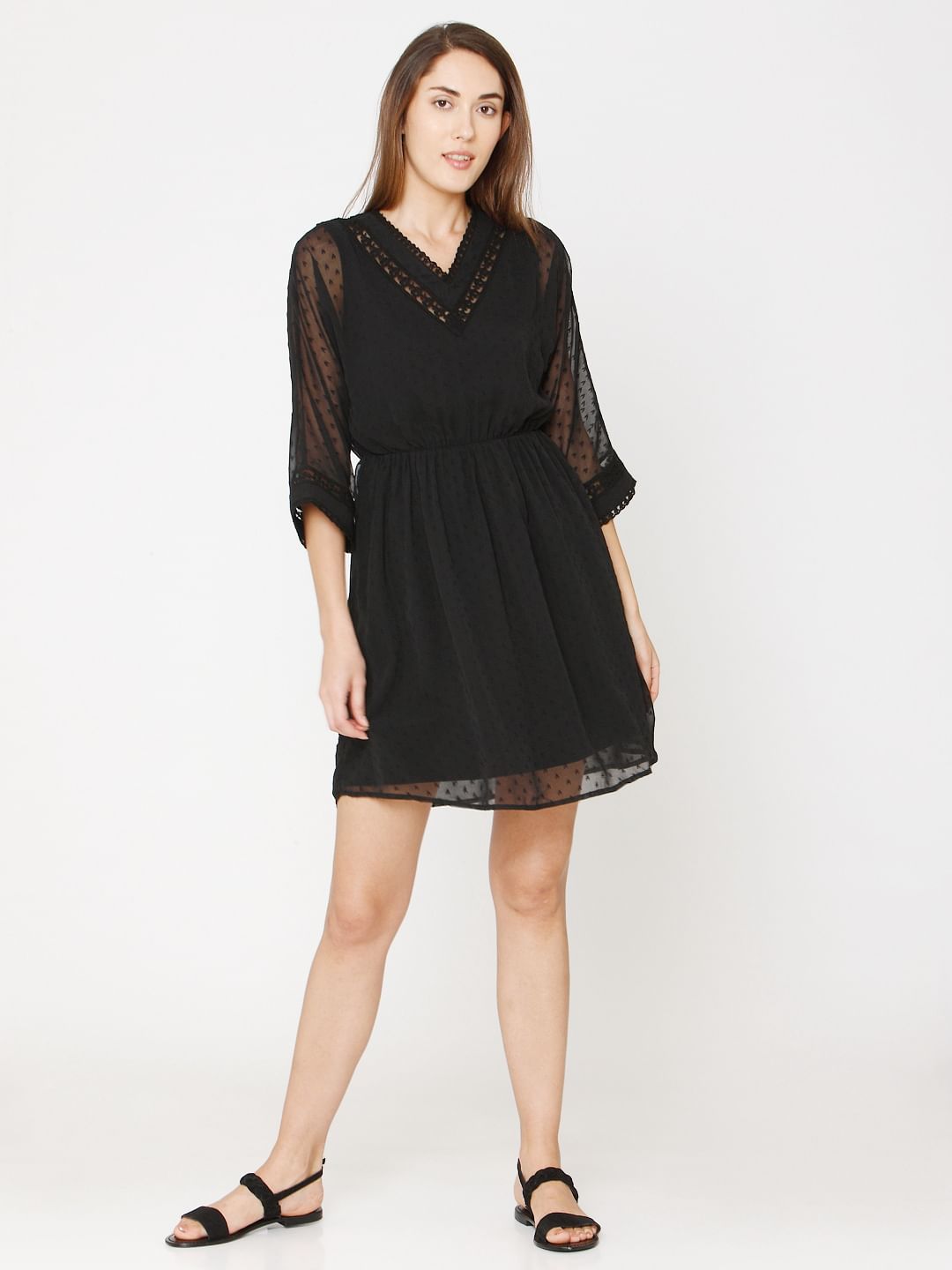 black fit and flare work dress