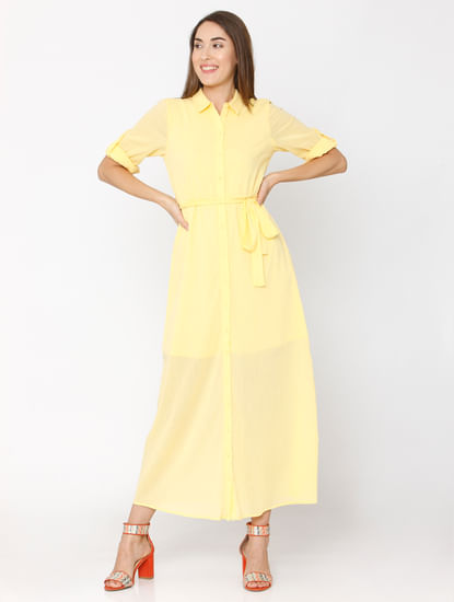 Yellow Long Shirt Dress