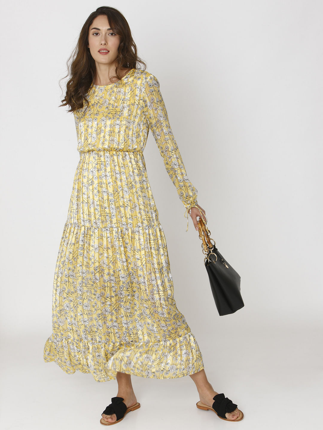 yellow floral print maxi dress